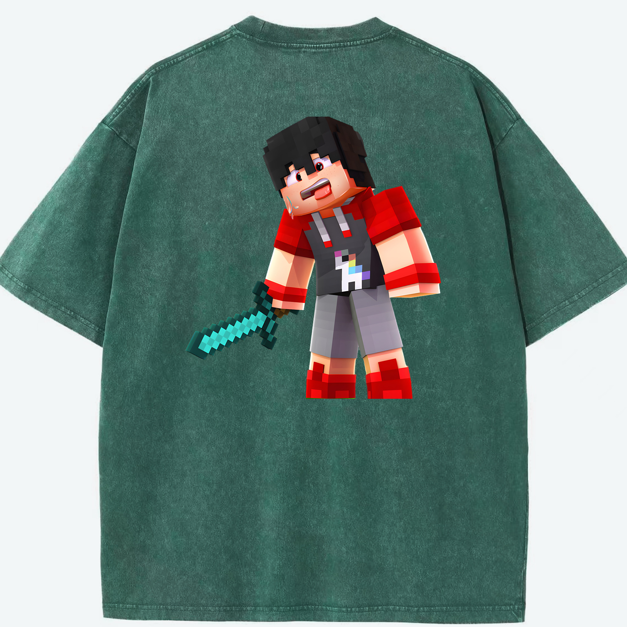 （画像用） マインクラフト ブロックの世界 Minecraft MC Block world 綿100% ヴィンテージ風 半袖Tシャツ（背面プリント）